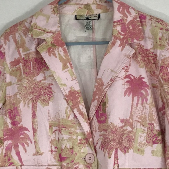 Caribbean Joe Women's Blazer Jacket Pink Palm XL - Picture 3 of 8